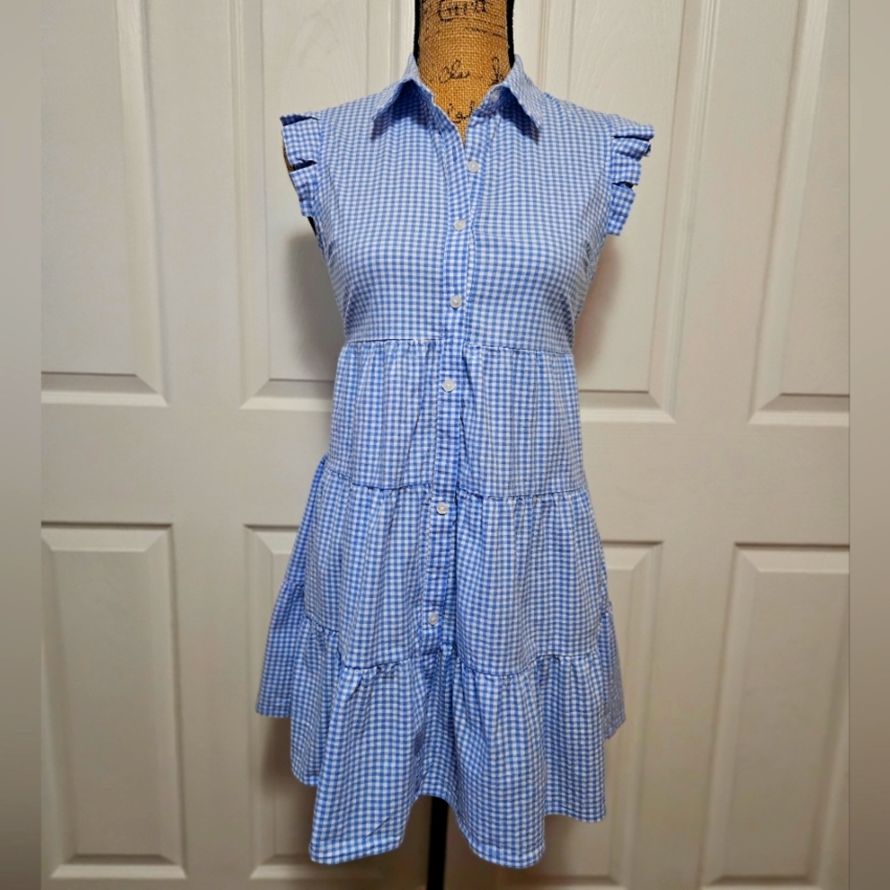 Gingham Babydoll Sleeveless Dress sz S